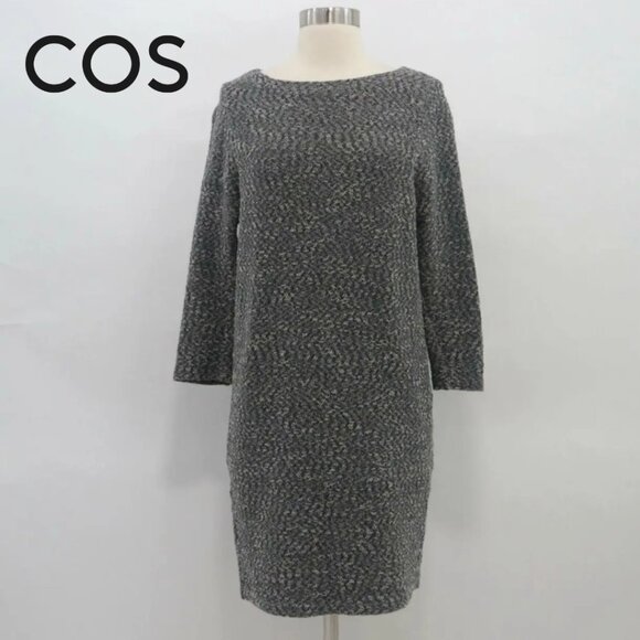 COS Gray Knee-Length Ribbed Sheath Dress with 3/4 Sleeves - Picture 1 of 7